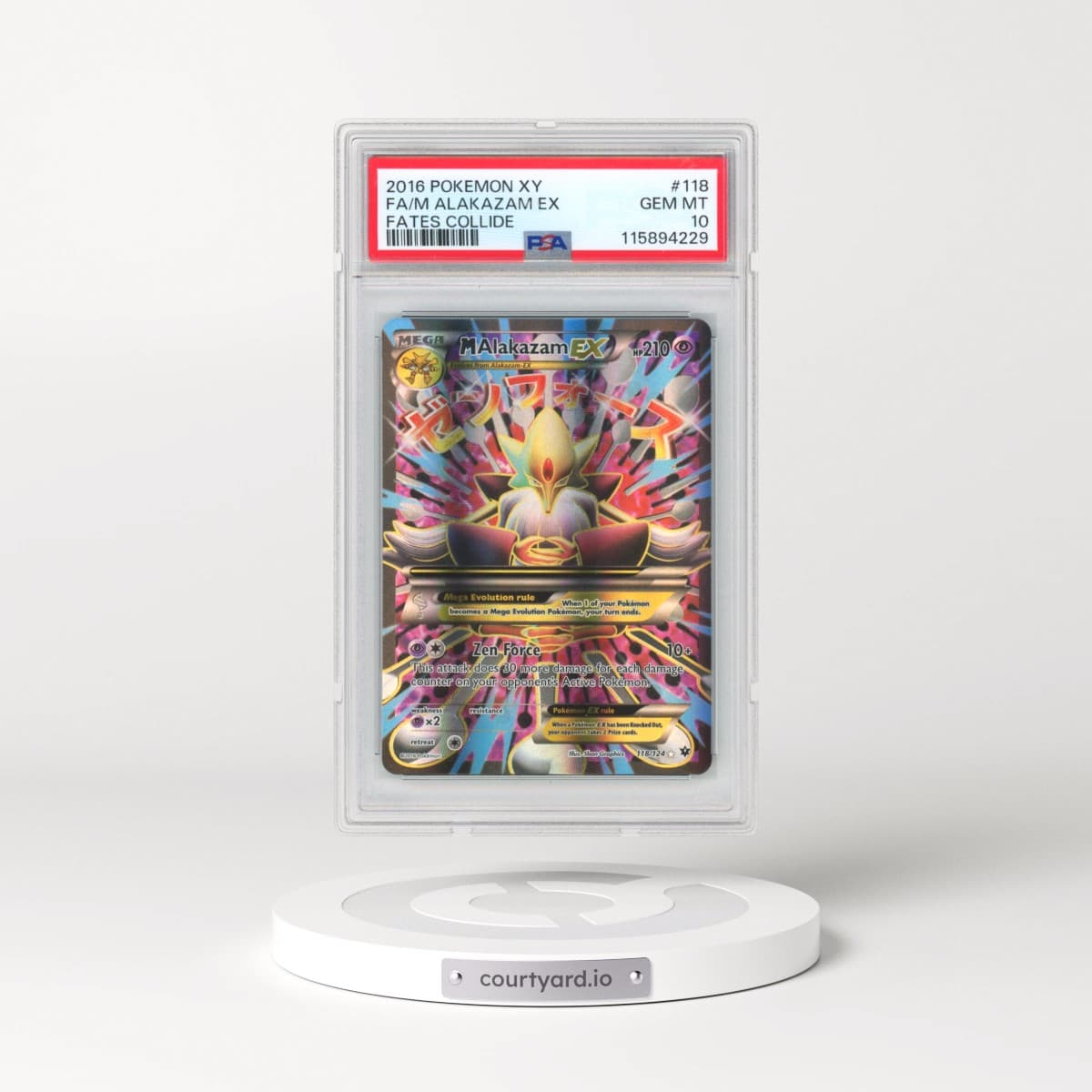 2016 Pokémon XY Fates Collide #118 M Alakazam EX - Holo Full Art (PSA 10 GEM MINT)