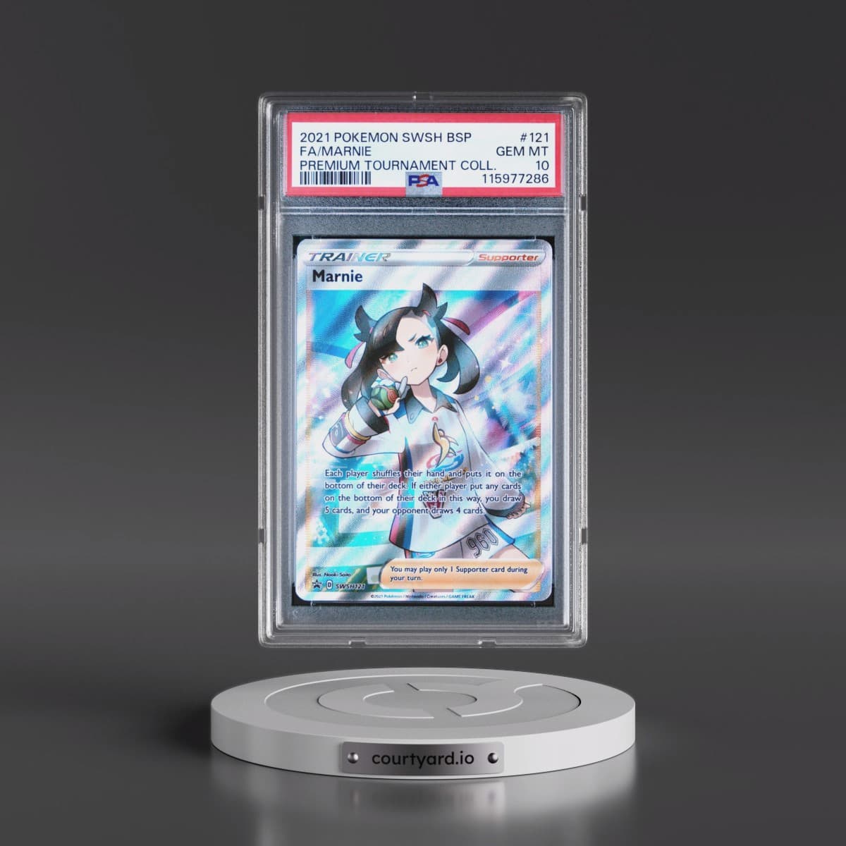 2021 Pokémon Swsh Black Star Promo #121 Marnie - Full Art Marnie Premium Tournament Collection (PSA 10 GEM MINT)
