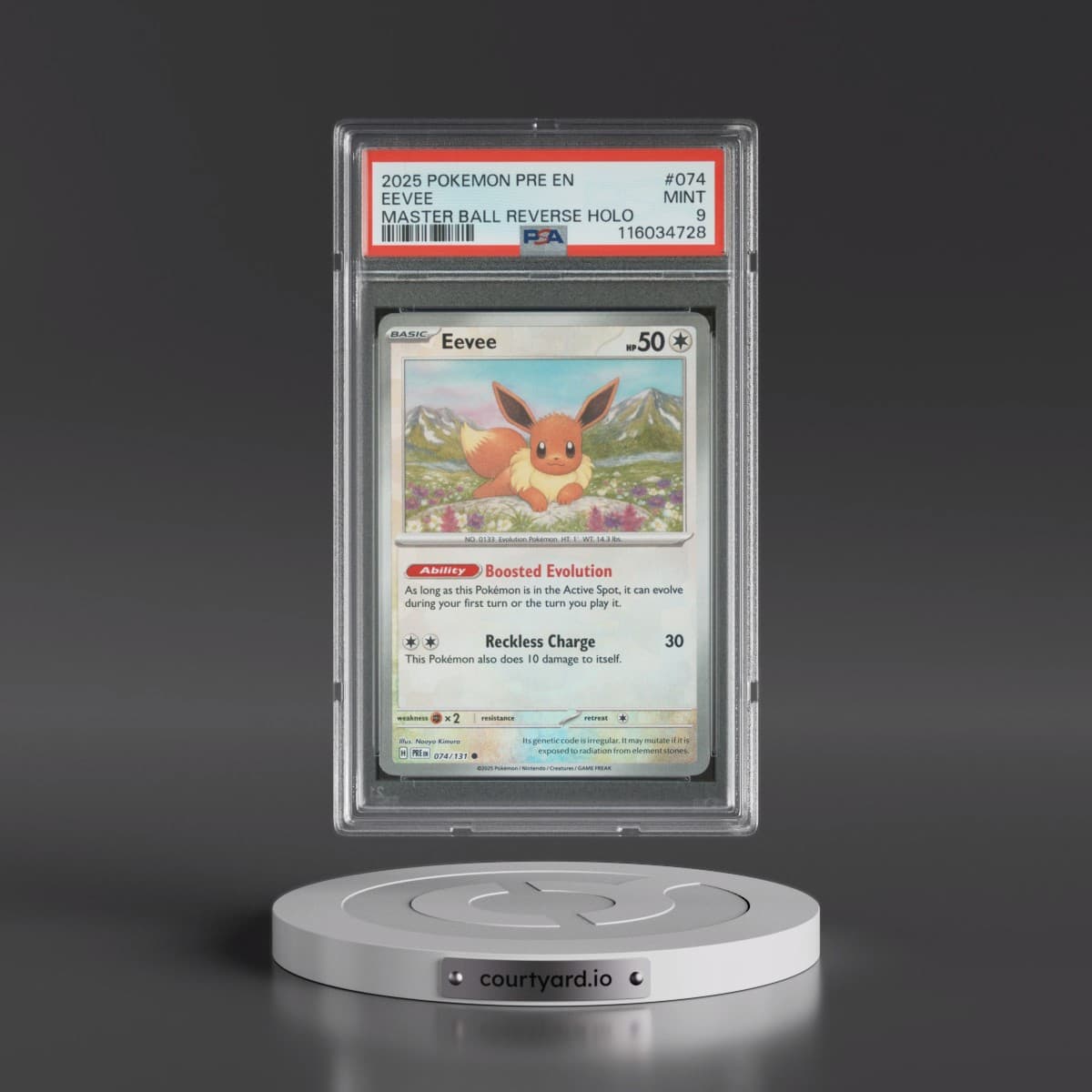 2025 Pokémon Pre EN-Prismatic Evolutions #074 Eevee - Reverse Holo Master Ball (PSA 9 MINT)