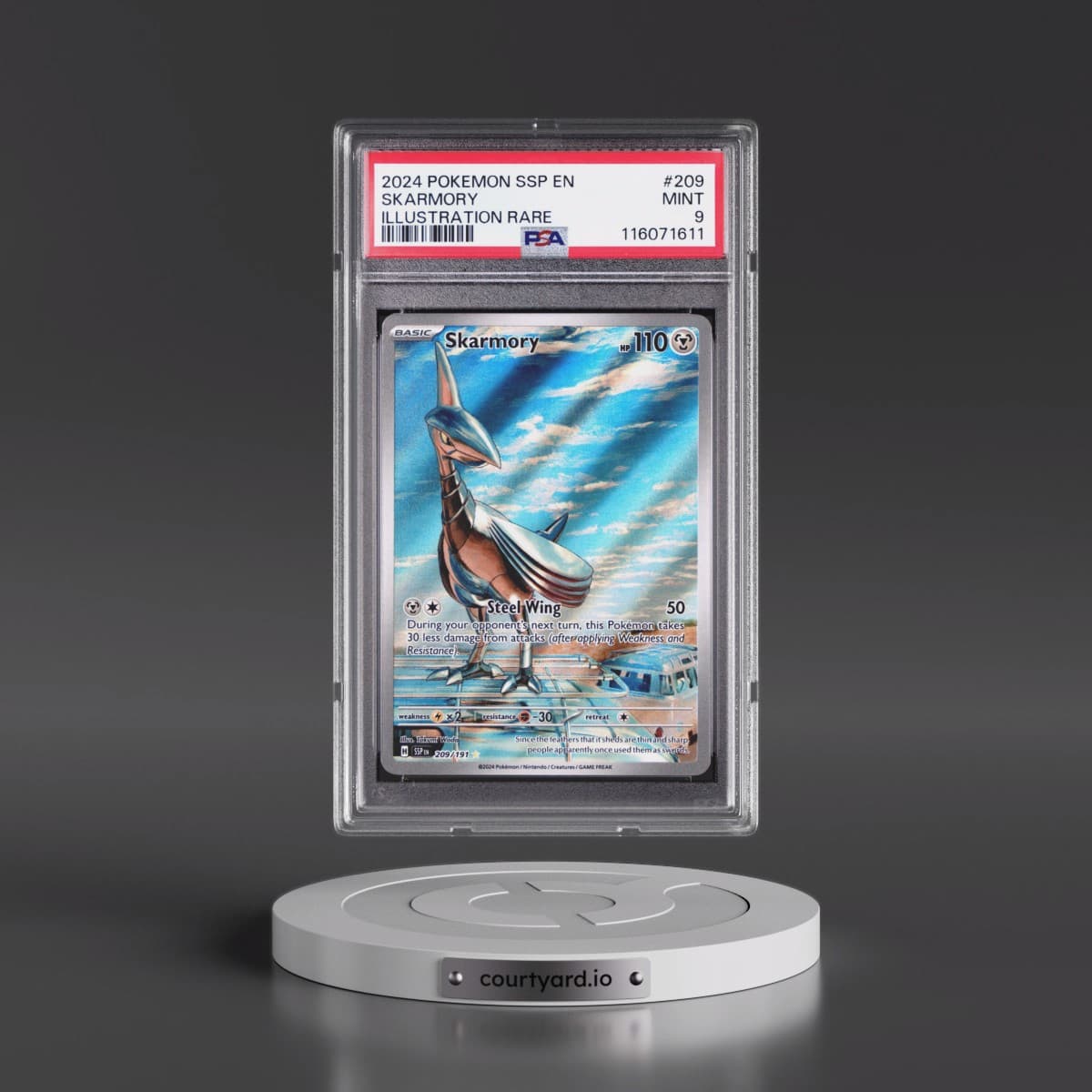 2024 Pokémon Ssp EN-Surging Sparks #209 Skarmory - Illustration Rare (PSA 9 MINT)