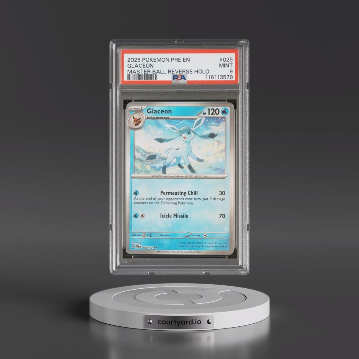 2025 Pokémon Pre EN-Prismatic Evolutions #025 Glaceon - Reverse Holo Master Ball (PSA 9 MINT)