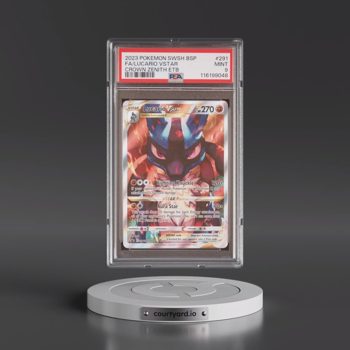 2023 Pokémon Swsh Black Star Promo #291 Lucario Vstar - Full Art Crown Zenith Elite Trainer Box (PSA 9 MINT)
