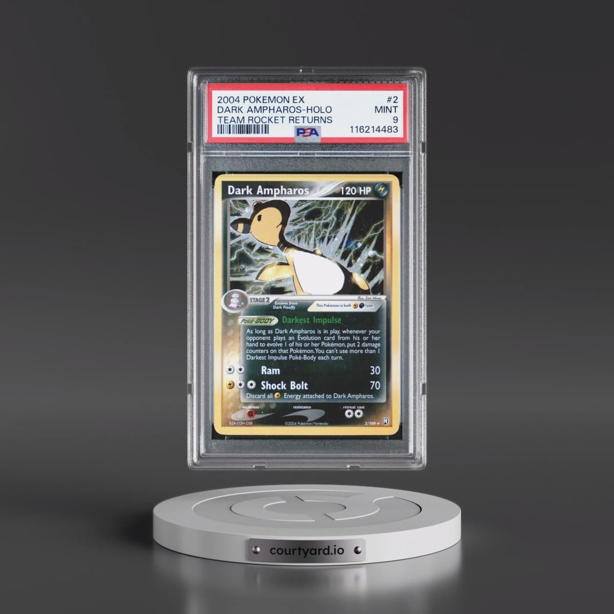 2004 Pokémon EX Team Rocket Returns #2 Dark Ampharos - Holo (PSA 9 MINT)