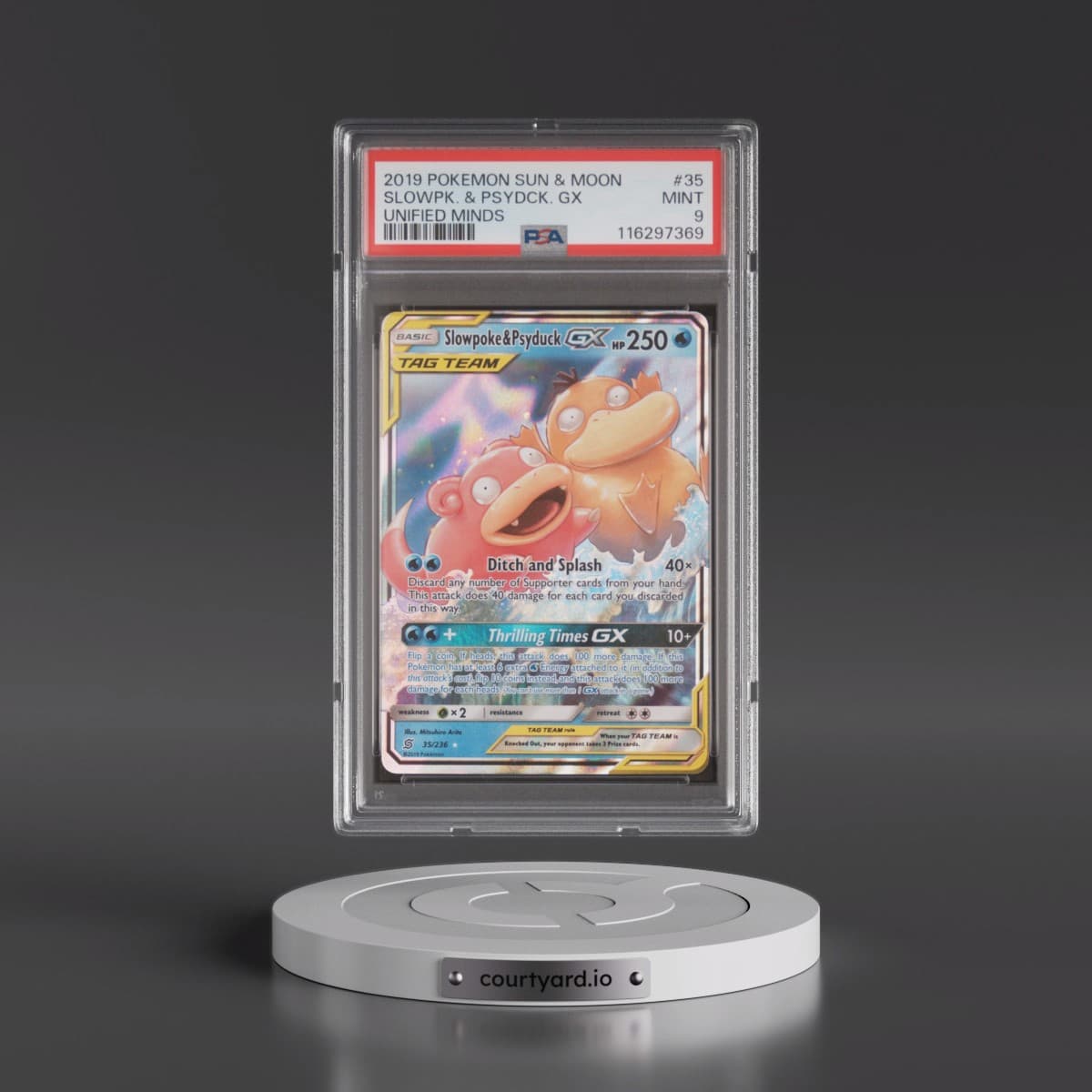 2019 Pokémon Sun & Moon Unified Minds #35 Slowpoke & Psyduck GX - Holo (PSA 9 MINT)
