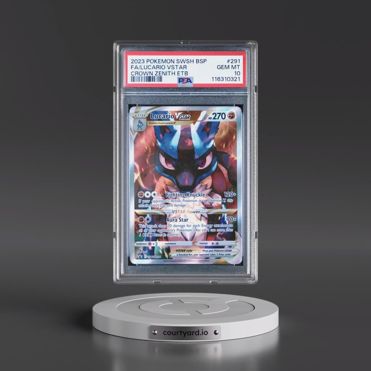 2023 Pokémon Swsh Black Star Promo #291 Lucario Vstar - Full Art Crown Zenith Elite Trainer Box (PSA 10 GEM MINT)