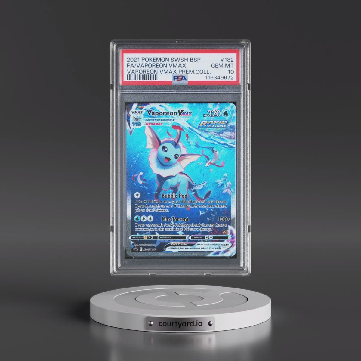 2021 Pokémon Swsh Black Star Promo #182 Vaporeon Vmax - Full Art Vaporeon Vmax Premium Collection (PSA 10 GEM MINT)