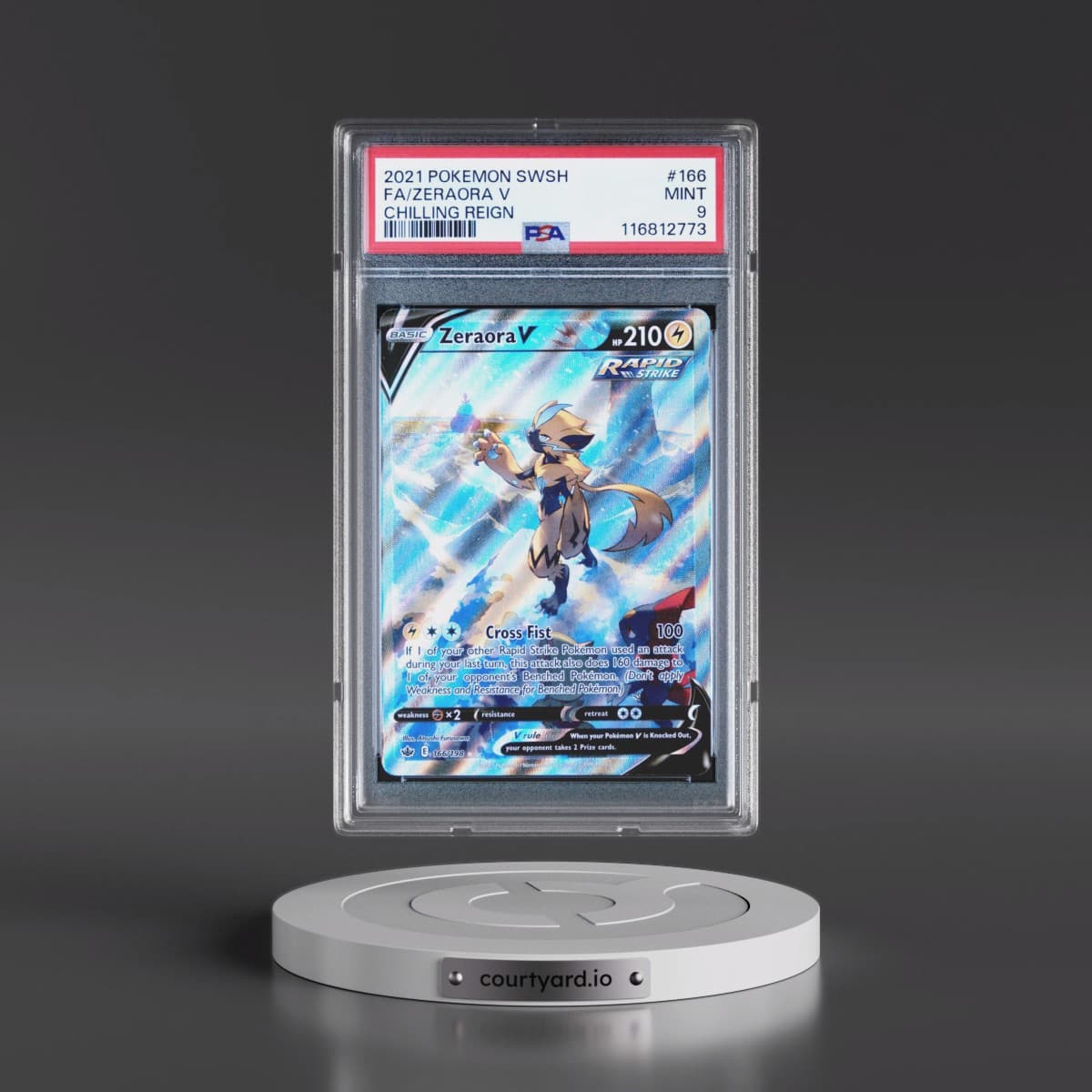 2021 Pokémon Sword & Shield Chilling Reign #166 Zeraora V - Holo Full Art (PSA 9 MINT)