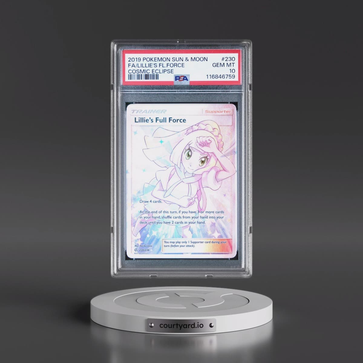2019 Pokémon Sun & Moon Cosmic Eclipse #230 Lillie's Full Force - Full Art (PSA 10 GEM MINT)