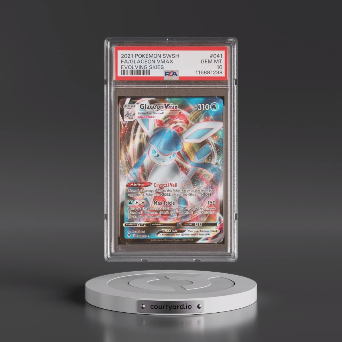 2021 Pokémon Sword & Shield Evolving Skies #041 Glaceon Vmax - Full Art (PSA 10 GEM MINT)