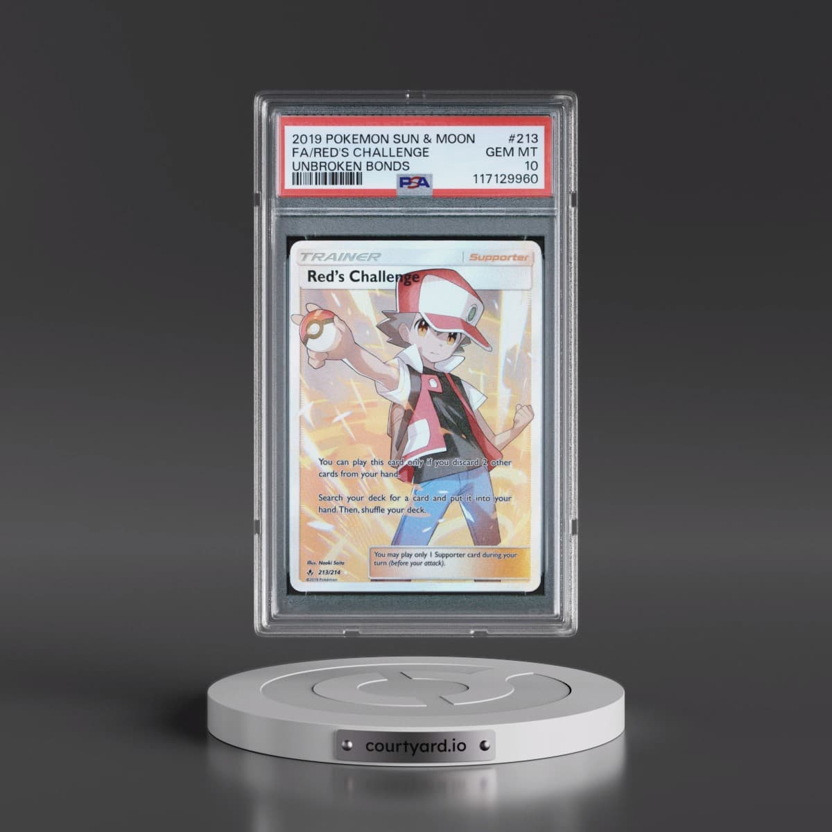 2019 Pokémon Sun & Moon Unbroken Bonds #213 Red's Challenge - Full Art (PSA 10 GEM MINT)