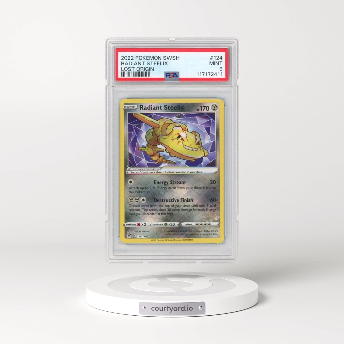 2022 Pokémon Sword & Shield Lost Origin #124 Radiant Steelix - Holo (PSA 9 MINT)
