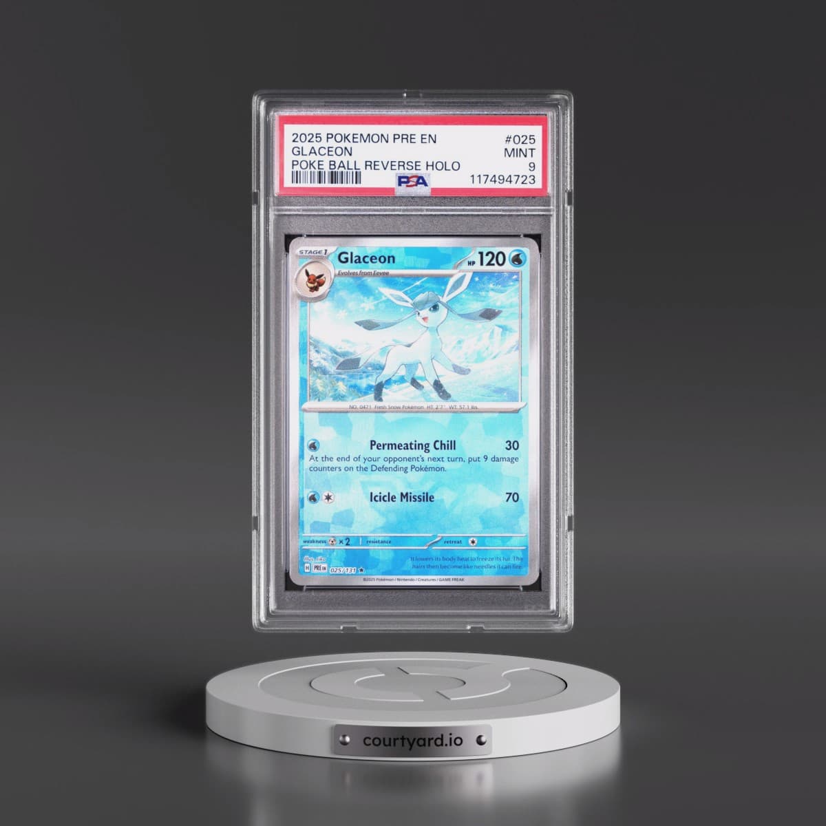 2025 Pokémon Pre EN-Prismatic Evolutions #025 Glaceon - Reverse Holo Poke Ball (PSA 9 MINT)