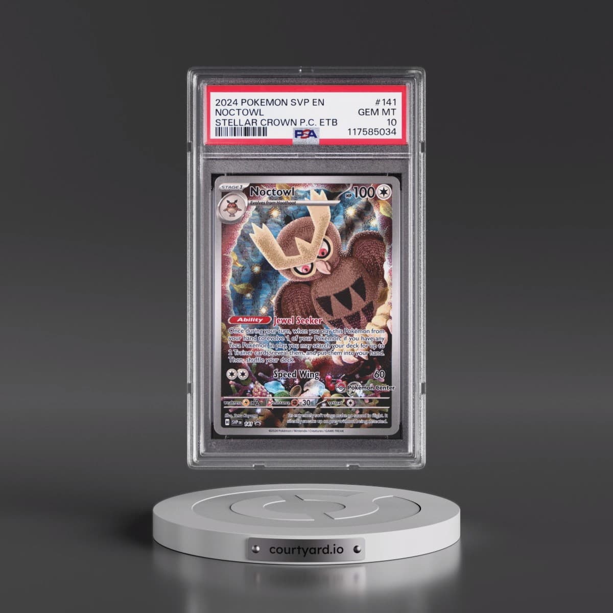 2024 Pokémon Svp EN-SV Black Star Promo #141 Noctowl - Stellar Crown Pokemon Center Elite Trainer Box (PSA 10 GEM MINT)