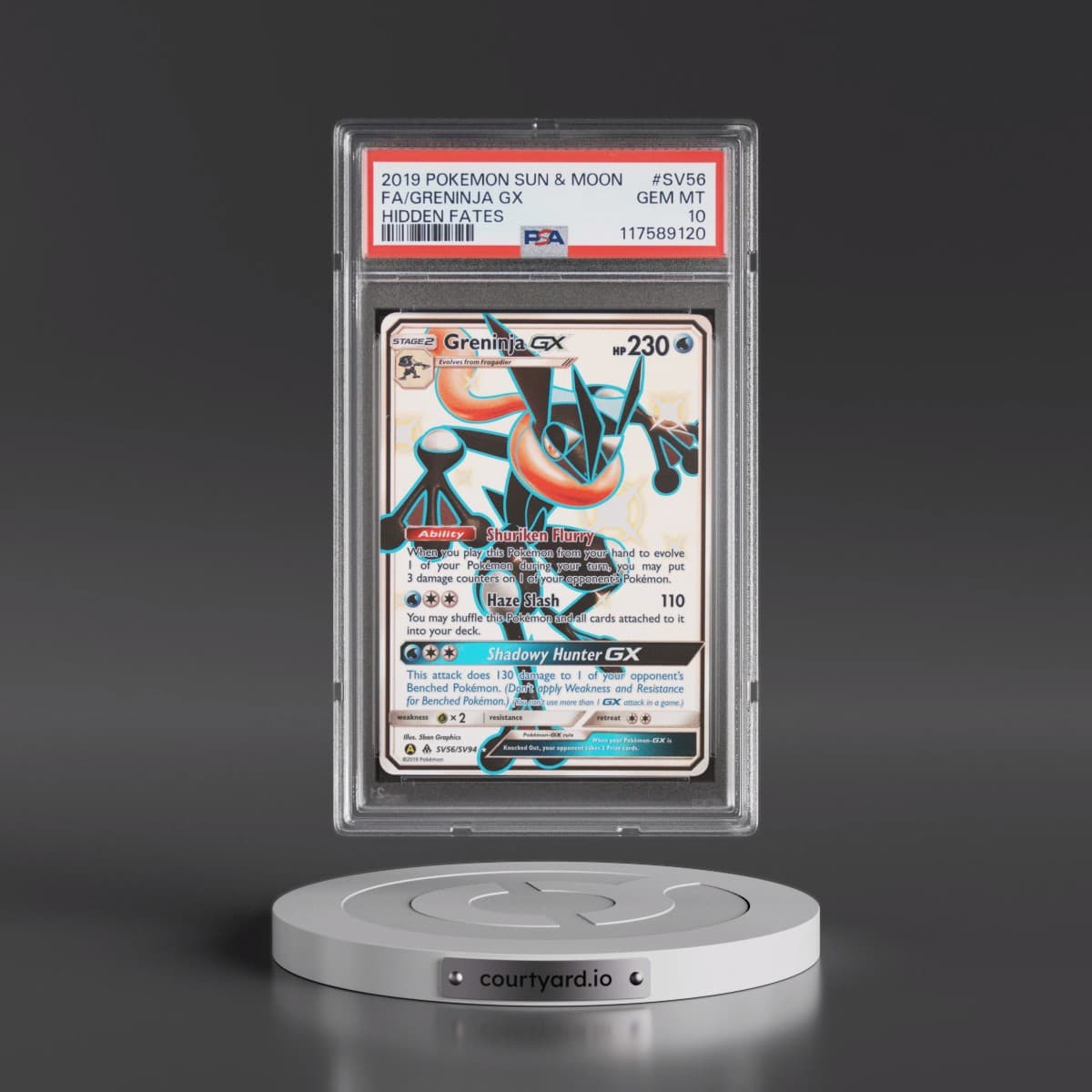 2019 Pokémon Sun & Moon Hidden Fates #SV56 Greninja GX - Holo Full Art (PSA 10 GEM MINT)