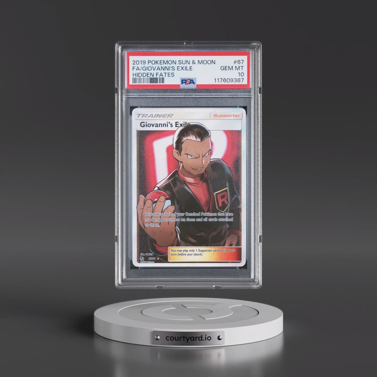 2019 Pokémon Sun & Moon Hidden Fates #67 Giovanni's Exile - Full Art (PSA 10 GEM MINT)