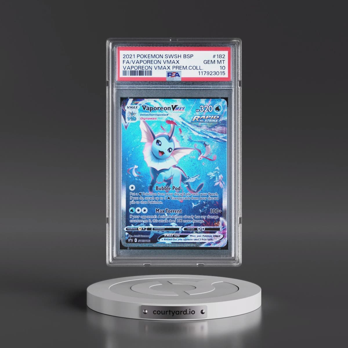 2021 Pokémon Swsh Black Star Promo #182 Vaporeon Vmax - Full Art Vaporeon Vmax Premium Collection (PSA 10 GEM MINT)