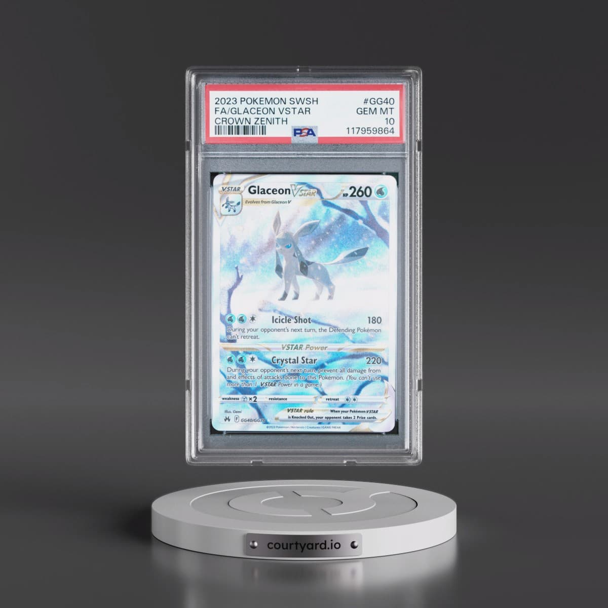 2023 Pokémon Sword and Shield Crown Zenith #GG40 Glaceon Vstar - Full Art (PSA 10 GEM MINT)