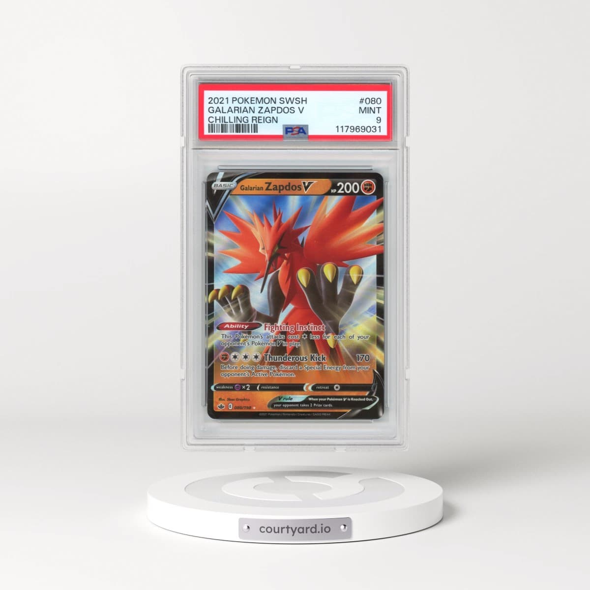 2021 Pokémon Sword & Shield Chilling Reign #080 Galarian Zapdos V - Holo (PSA 9 MINT)