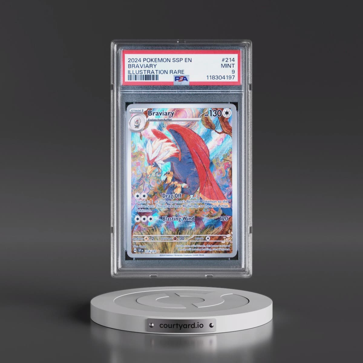 2024 Pokémon Ssp EN-Surging Sparks #214 Braviary - Illustration Rare (PSA 9 MINT)