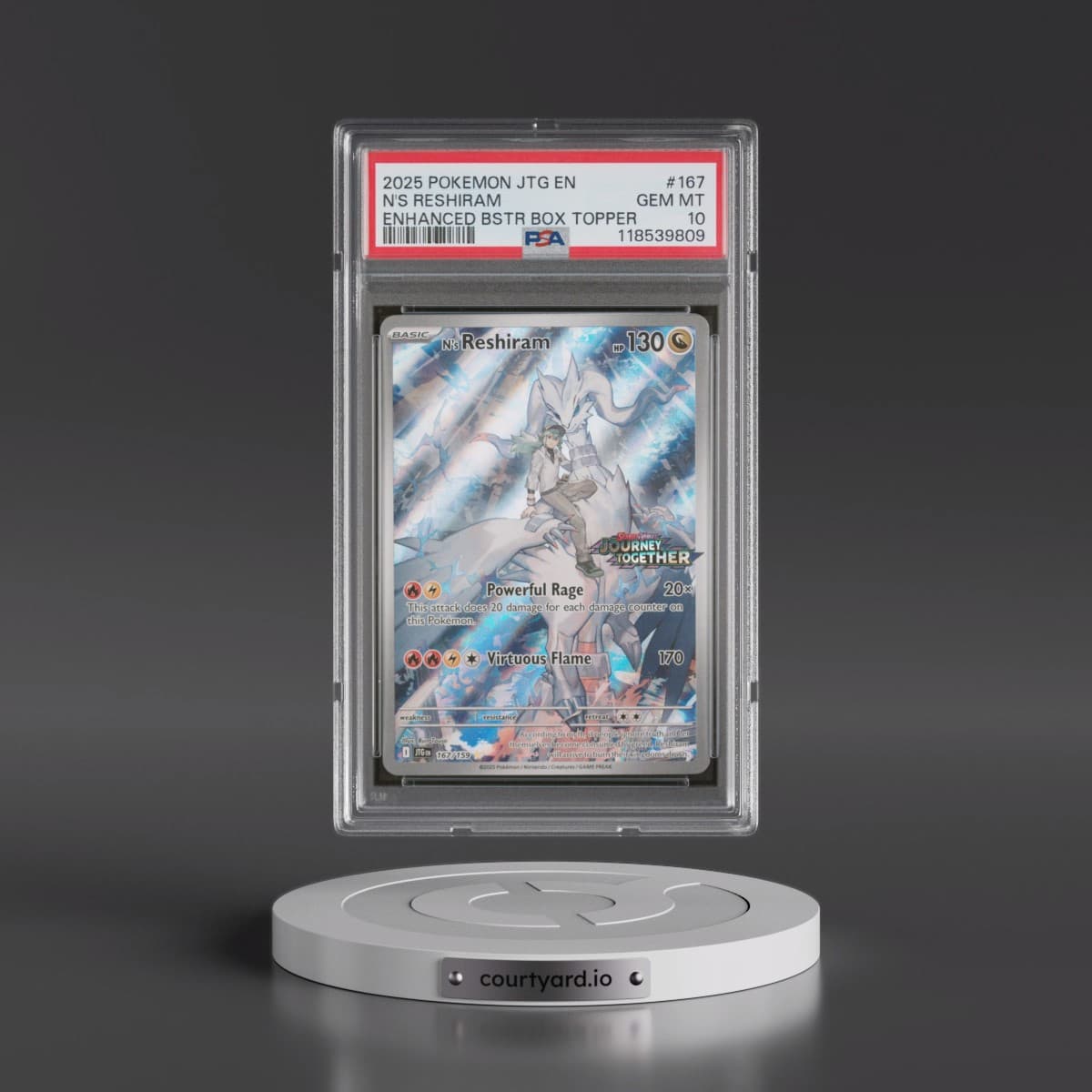 2025 Pokémon Jtg EN-Journey Together #167 N's Reshiram - Enhanced Booster Box Topper (PSA 10 GEM MINT)