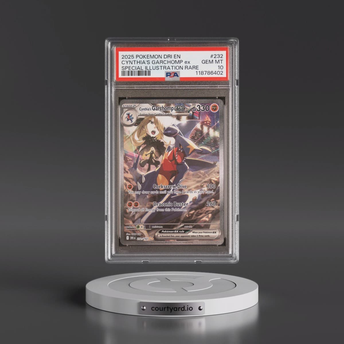 2025 Pokémon Dri EN-Destined Rivals #232 Cynthia's Garchomp EX - Holo Special Illustration Rare (PSA 10 GEM MINT)