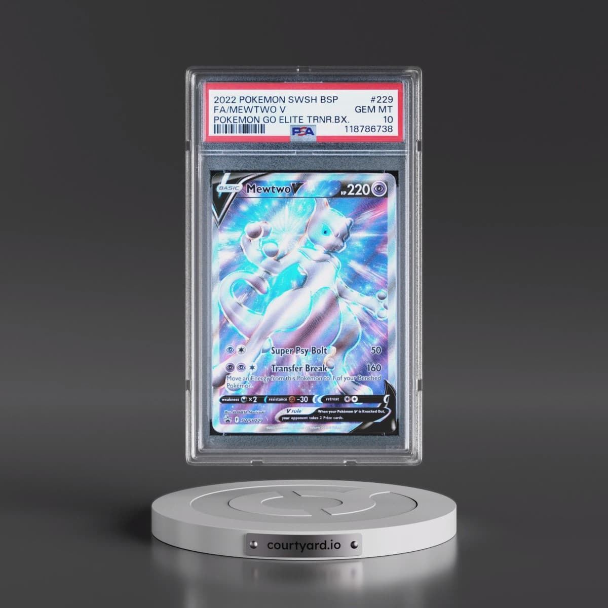 2022 Pokémon Swsh Black Star Promo #229 Mewtwo V - Holo Full Art Pokemon Go Elite Trainer Box (PSA 10 GEM MINT)