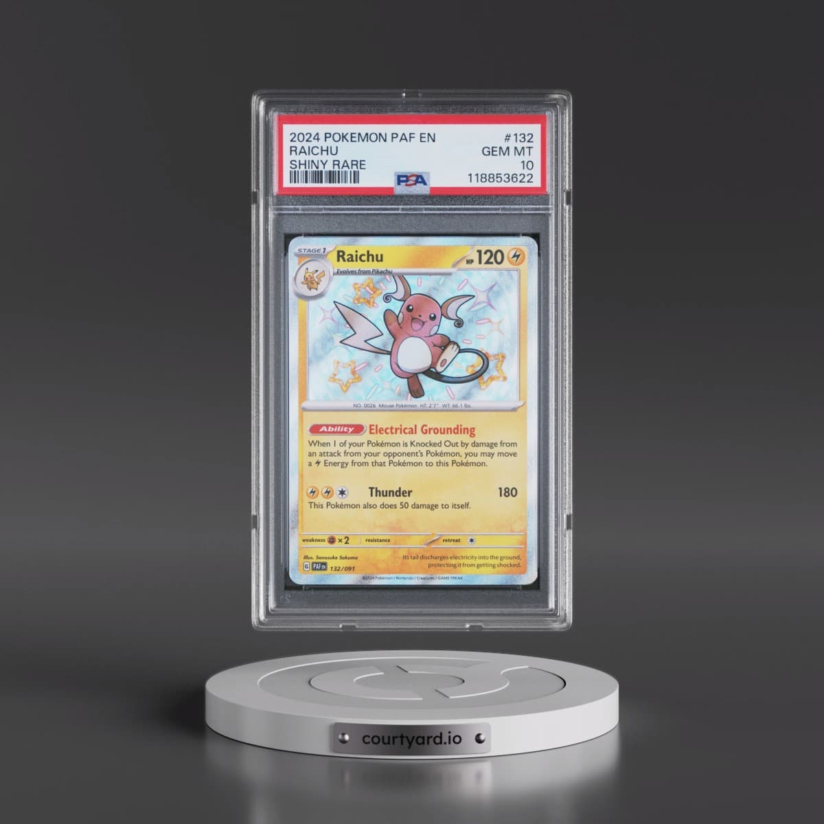 2024 Pokémon Paf EN-Paldean Fates #132 Raichu - Shiny Rare (PSA 10 GEM MINT)