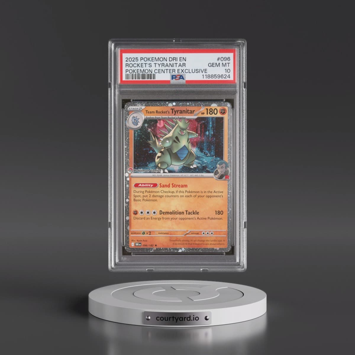 2025 Pokémon Dri EN-Destined Rivals #096 Team Rocket's Tyranitar - Pokemon Center Exclusive (PSA 10 GEM MINT)