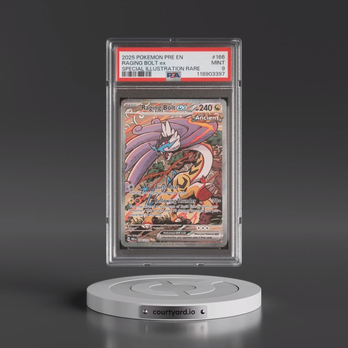 2025 Pokémon Pre EN-Prismatic Evolutions #166 Raging Bolt EX - Holo Special Illustration Rare (PSA 9 MINT)