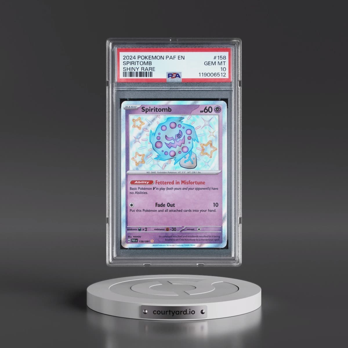 2024 Pokémon Paf EN-Paldean Fates #158 Spiritomb - Shiny Rare (PSA 10 GEM MINT)
