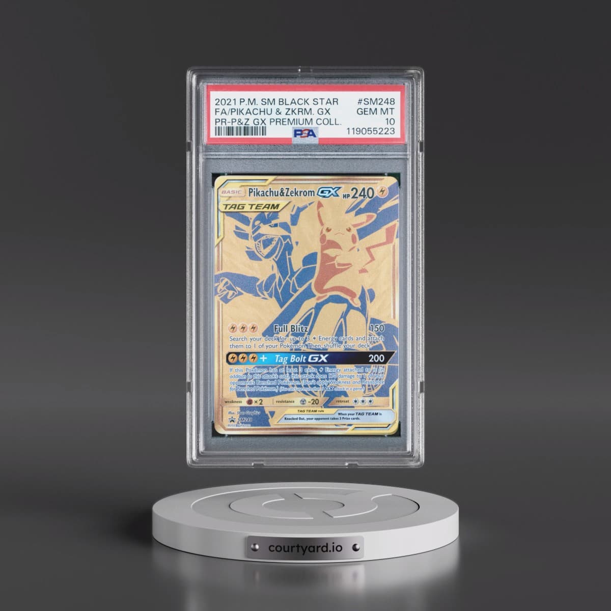 2021 Pokémon SM Black Star Promo #SM248 Pikachu & Zekrom GX - Holo Full Art Pikachu & Zekrom GX Premium Collection (PSA 10 GEM MINT)