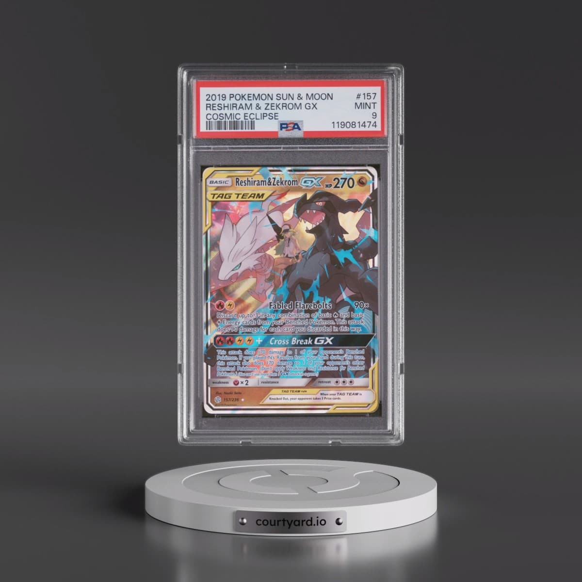 2019 Pokémon Sun & Moon Cosmic Eclipse #157 Reshiram & Zekrom GX - Holo (PSA 9 MINT)