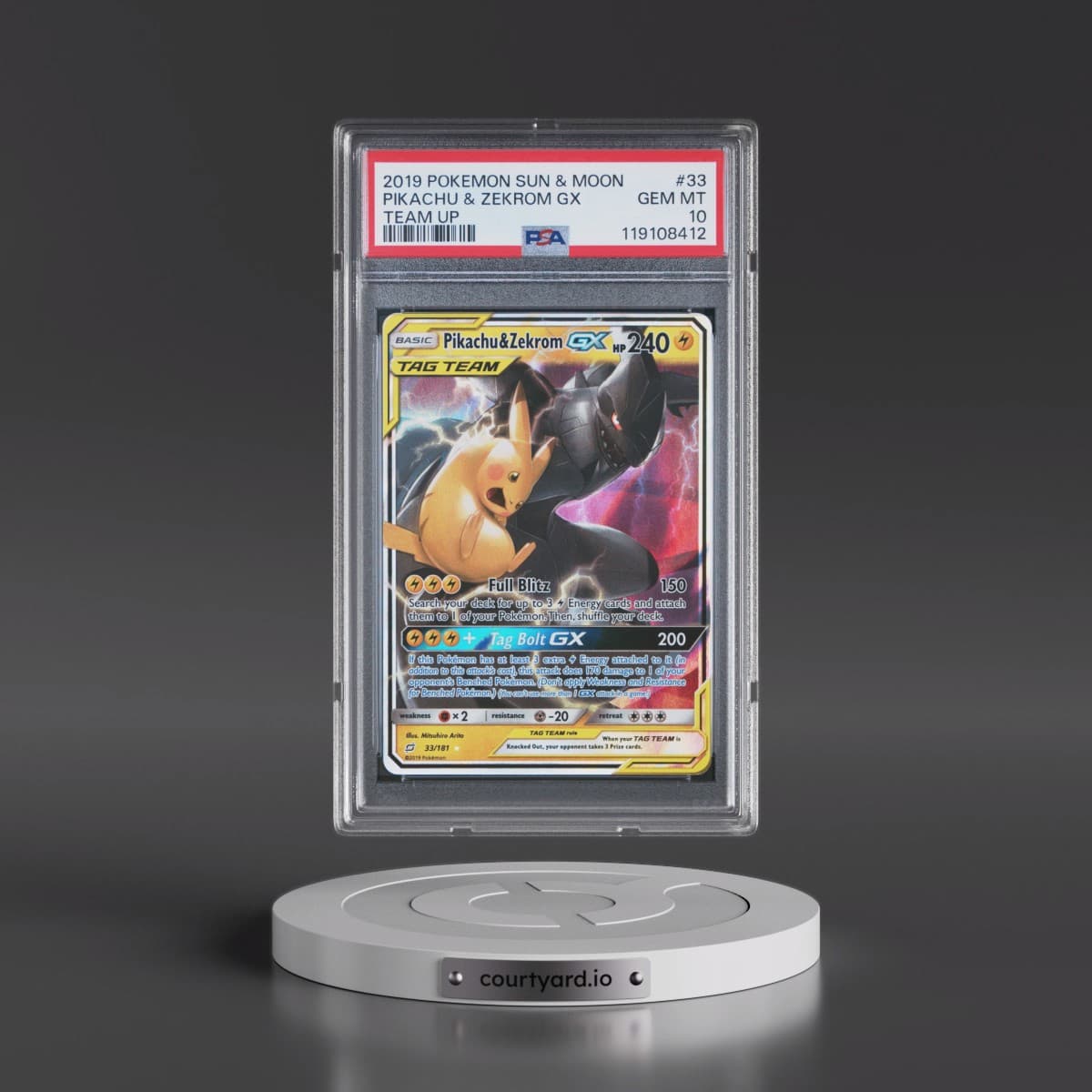 2019 Pokémon Sun & Moon Team Up #33 Pikachu & Zekrom GX - Holo (PSA 10 GEM MINT)