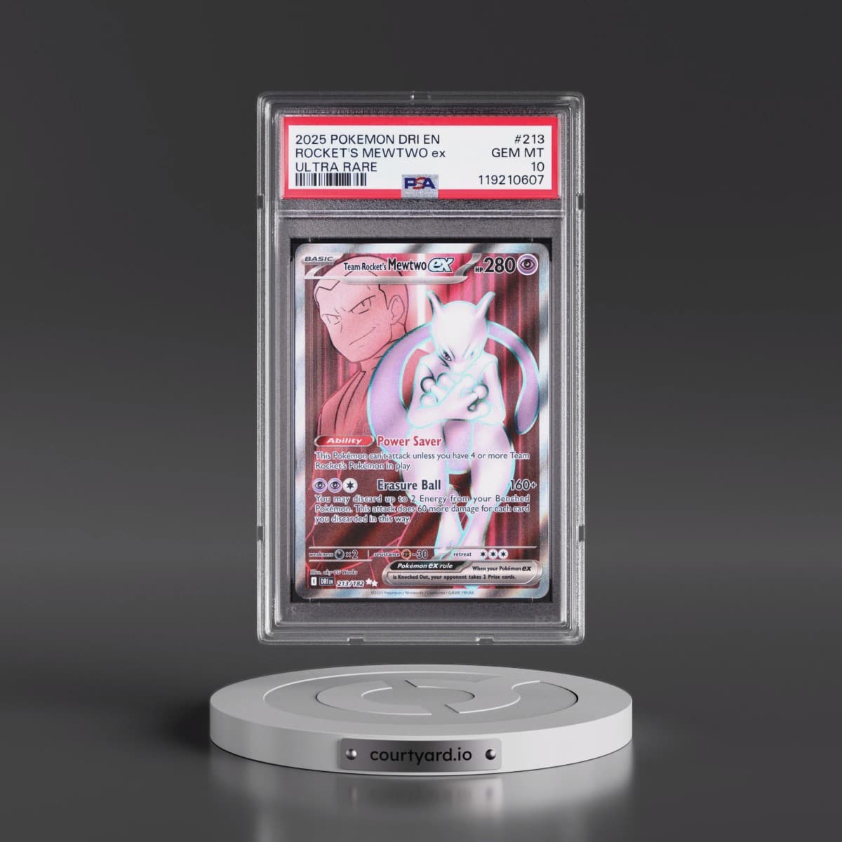 2025 Pokémon Dri EN-Destined Rivals #213 Team Rocket's Mewtwo EX - Holo Ultra Rare (PSA 10 GEM MINT)