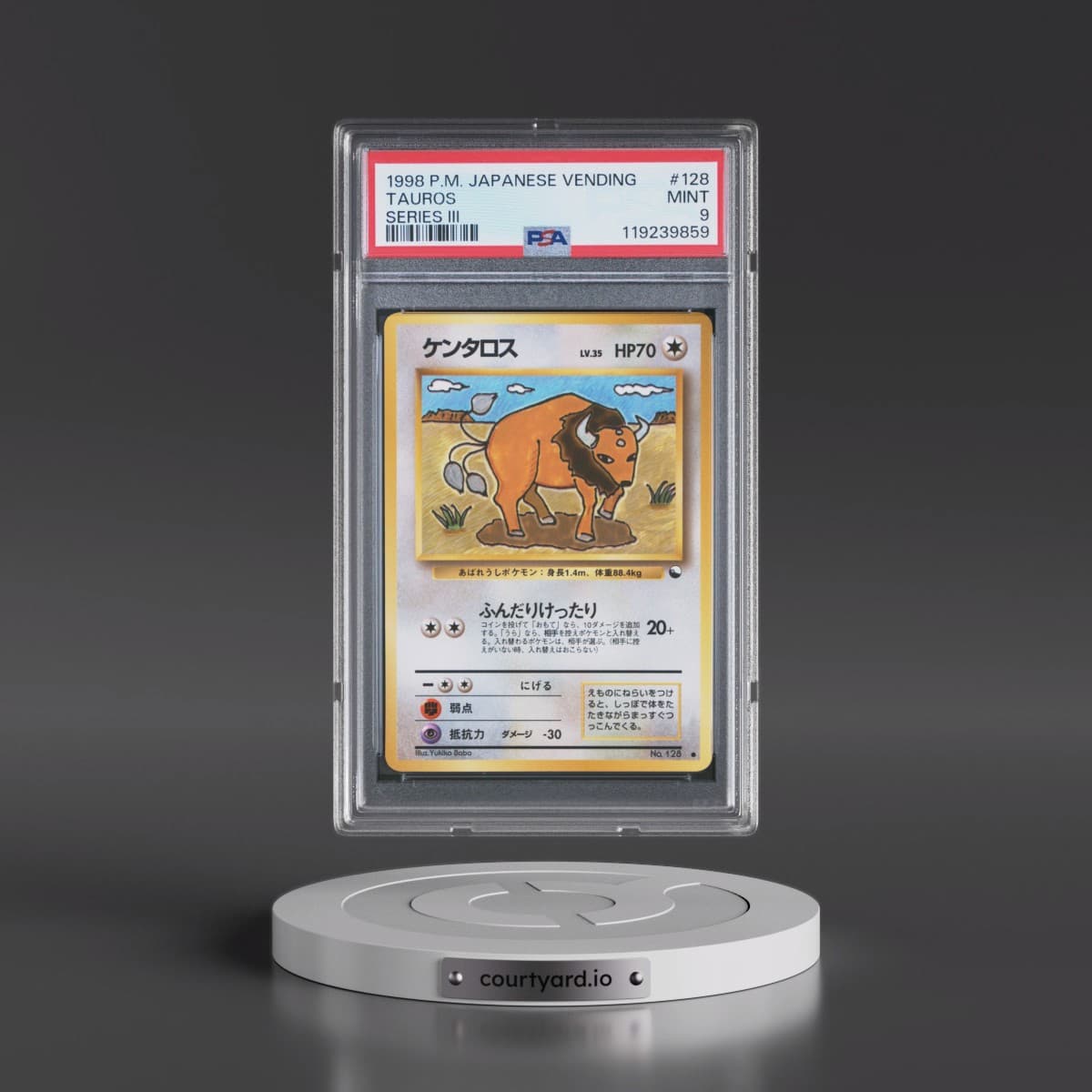 1998 Pokémon Vending #128 Tauros - Series III (PSA 9 MINT)