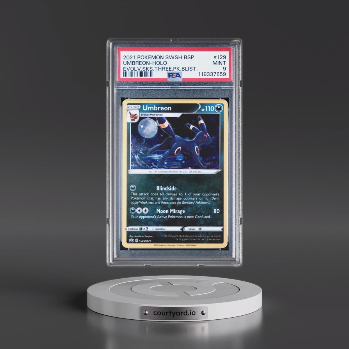 2021 Pokémon Swsh Black Star Promo #129 Umbreon - Holo Evolving Skies Three Pack Blisters (PSA 9 MINT)
