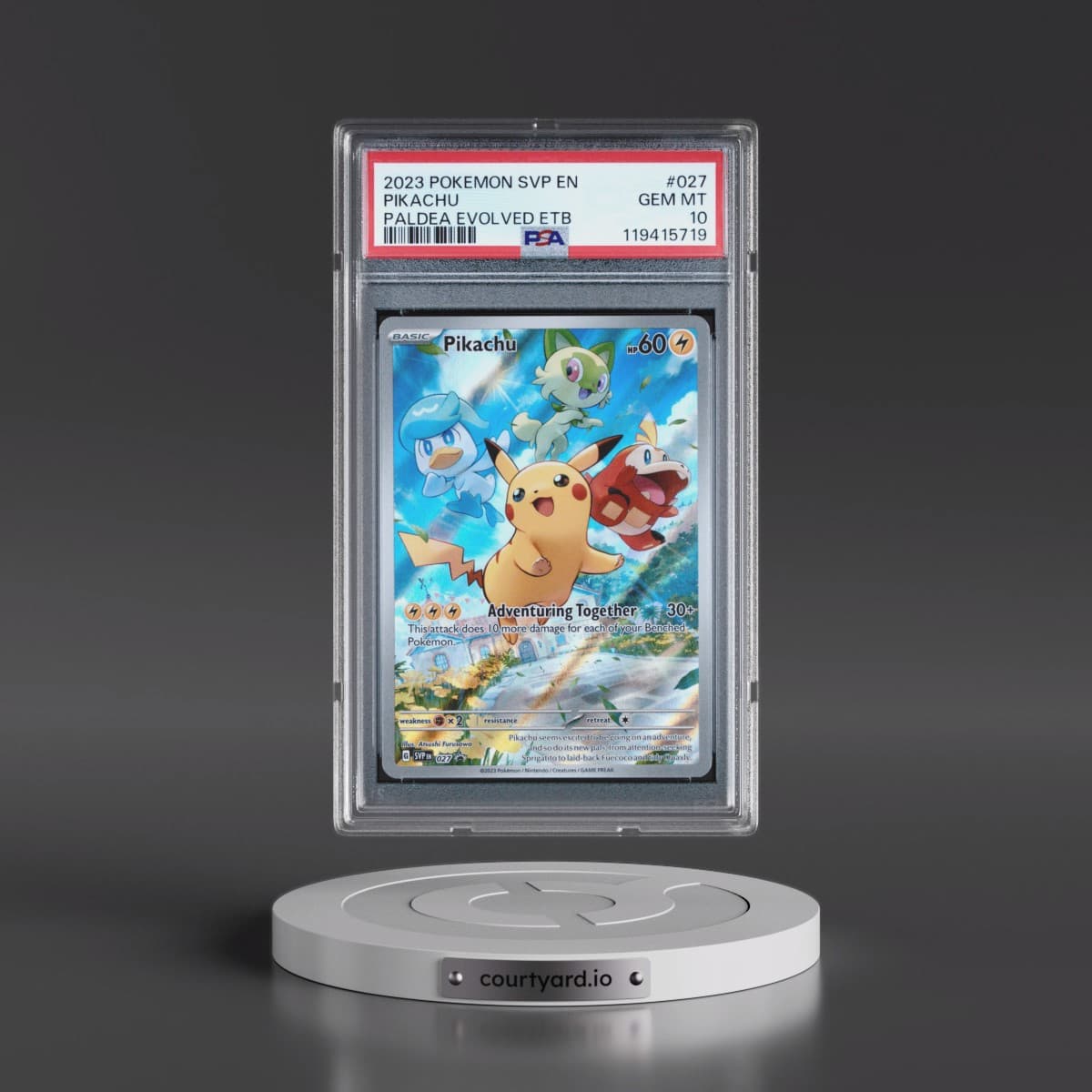 2023 Pokémon Svp EN-SV Black Star Promo #027 Pikachu - Paldea Evolved Elite Trainer Box (PSA 10 GEM MINT)