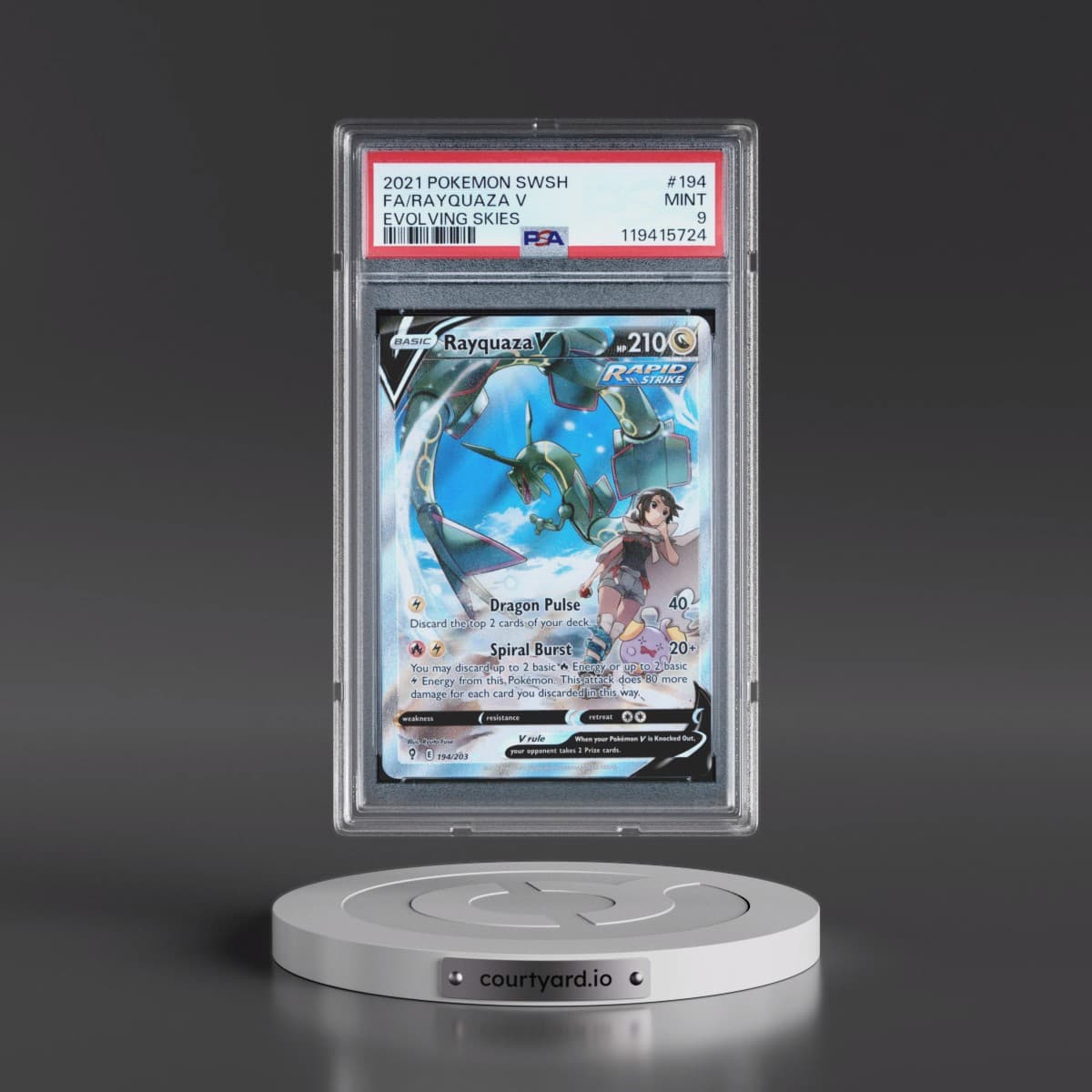2021 Pokémon Sword & Shield Evolving Skies #194 Rayquaza V - Holo Full Art (PSA 9 MINT)