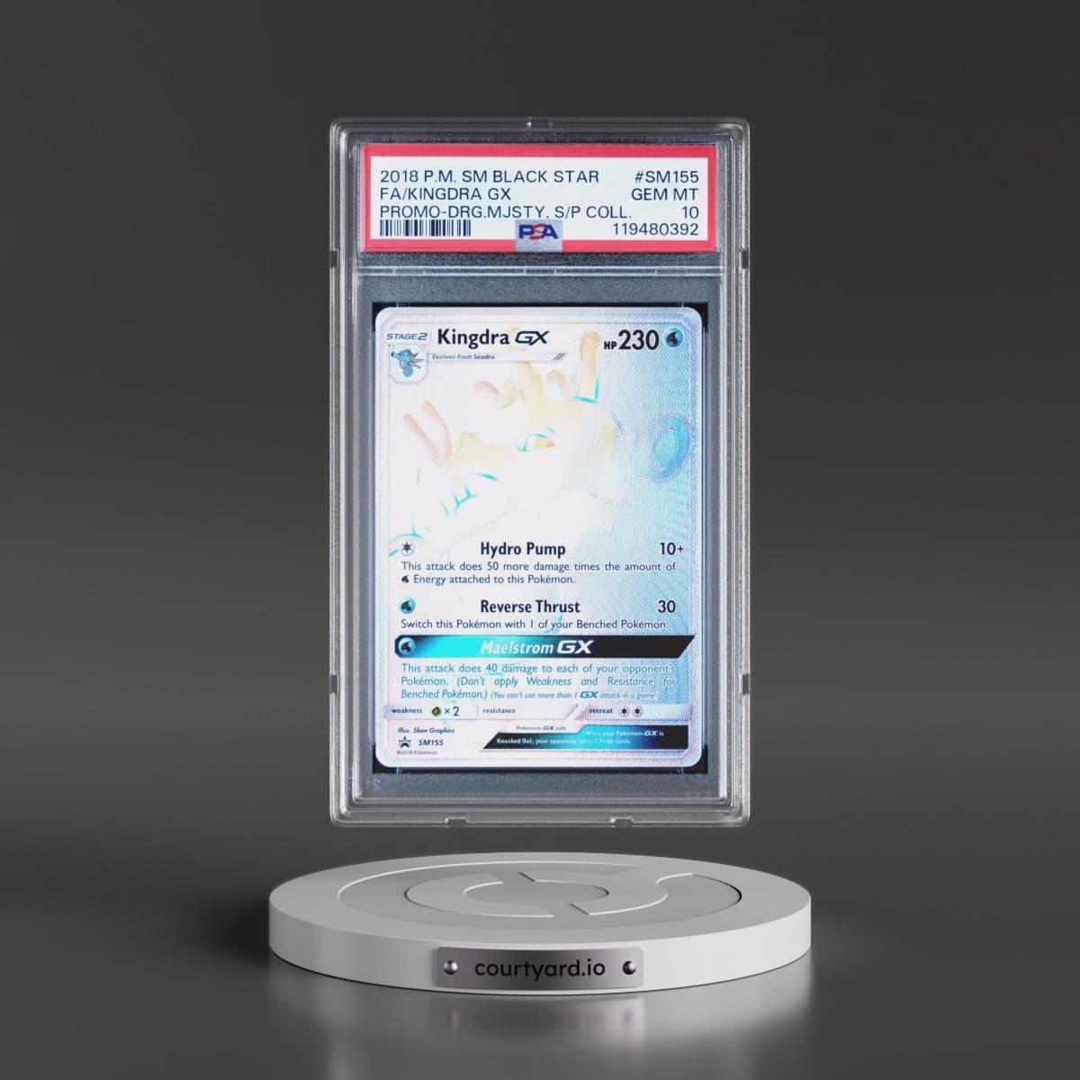 2018 Pokémon SM Black Star Promo #SM155 Kingdra GX - Holo Full Art Dragon Majesty Super-Premium Collection (PSA 10 GEM MINT)