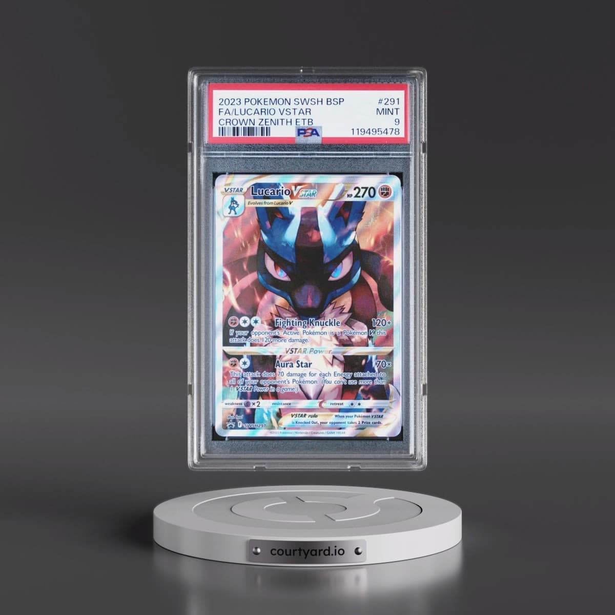 2023 Pokémon Swsh Black Star Promo #291 Lucario Vstar - Full Art Crown Zenith Elite Trainer Box (PSA 9 MINT)