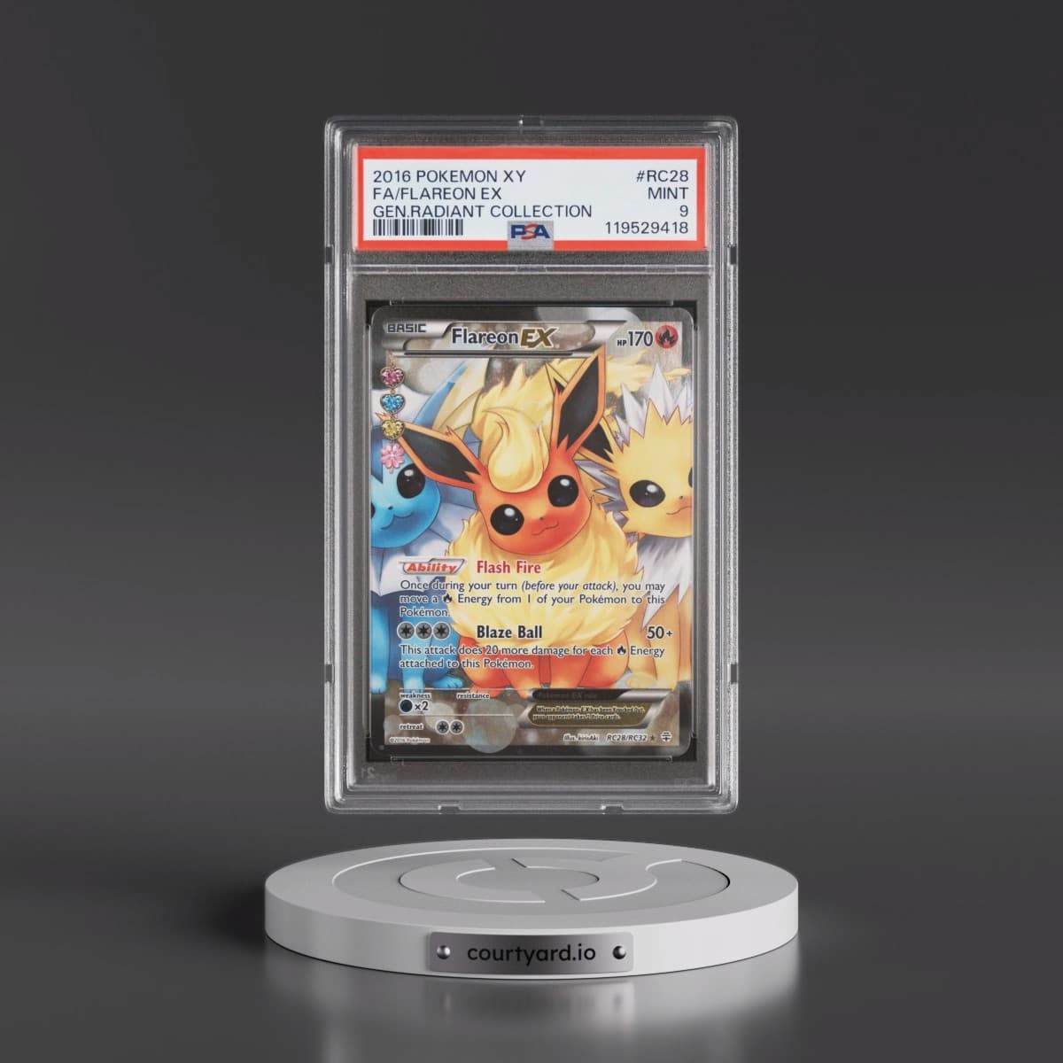 2016 Pokémon XY Generations Radiant Collection #RC28 Flareon EX - Holo Full Art (PSA 9 MINT)