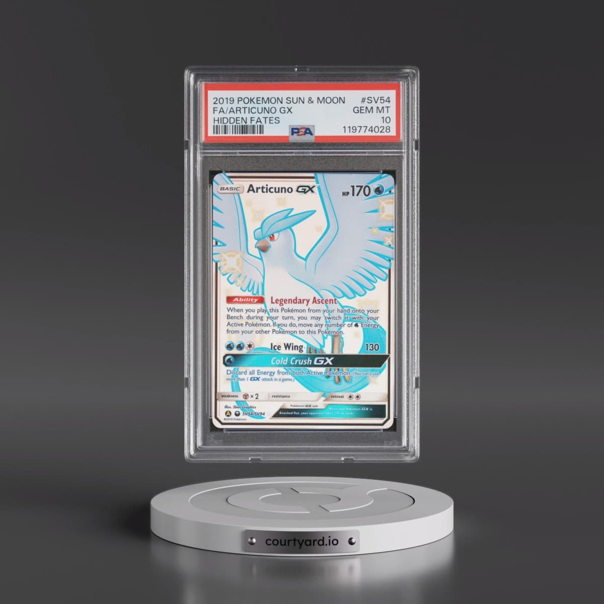 2019 Pokémon Sun & Moon Hidden Fates #SV54 Articuno GX - Holo Full Art (PSA 10 GEM MINT)