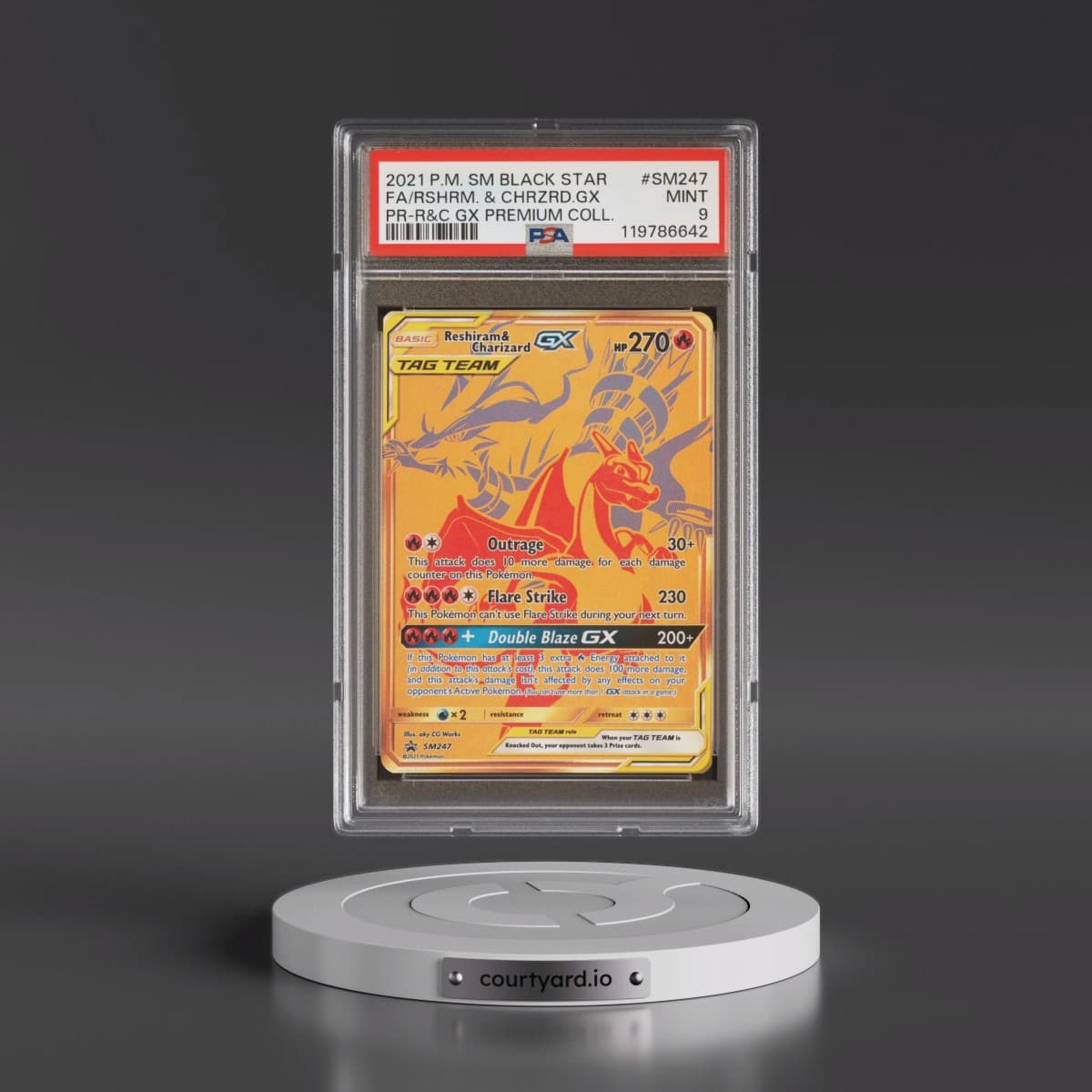 2021 Pokémon SM Black Star Promo #SM247 Reshiram & Charizard GX - Holo Full Art Reshiram & Charizard GX Premium Collection (PSA 9 MINT)