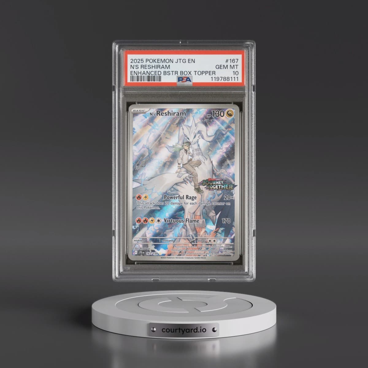 2025 Pokémon Jtg EN-Journey Together #167 N's Reshiram - Enhanced Booster Box Topper (PSA 10 GEM MINT)
