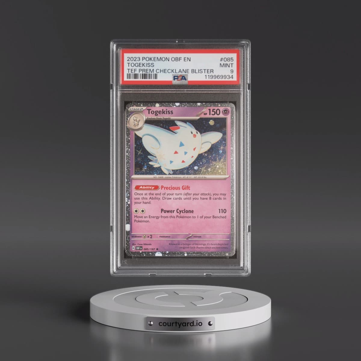 2023 Pokémon Obf EN-Obsidian Flames #085 Togekiss - Temporal Forces Premium Checklane Blister (PSA 9 MINT)