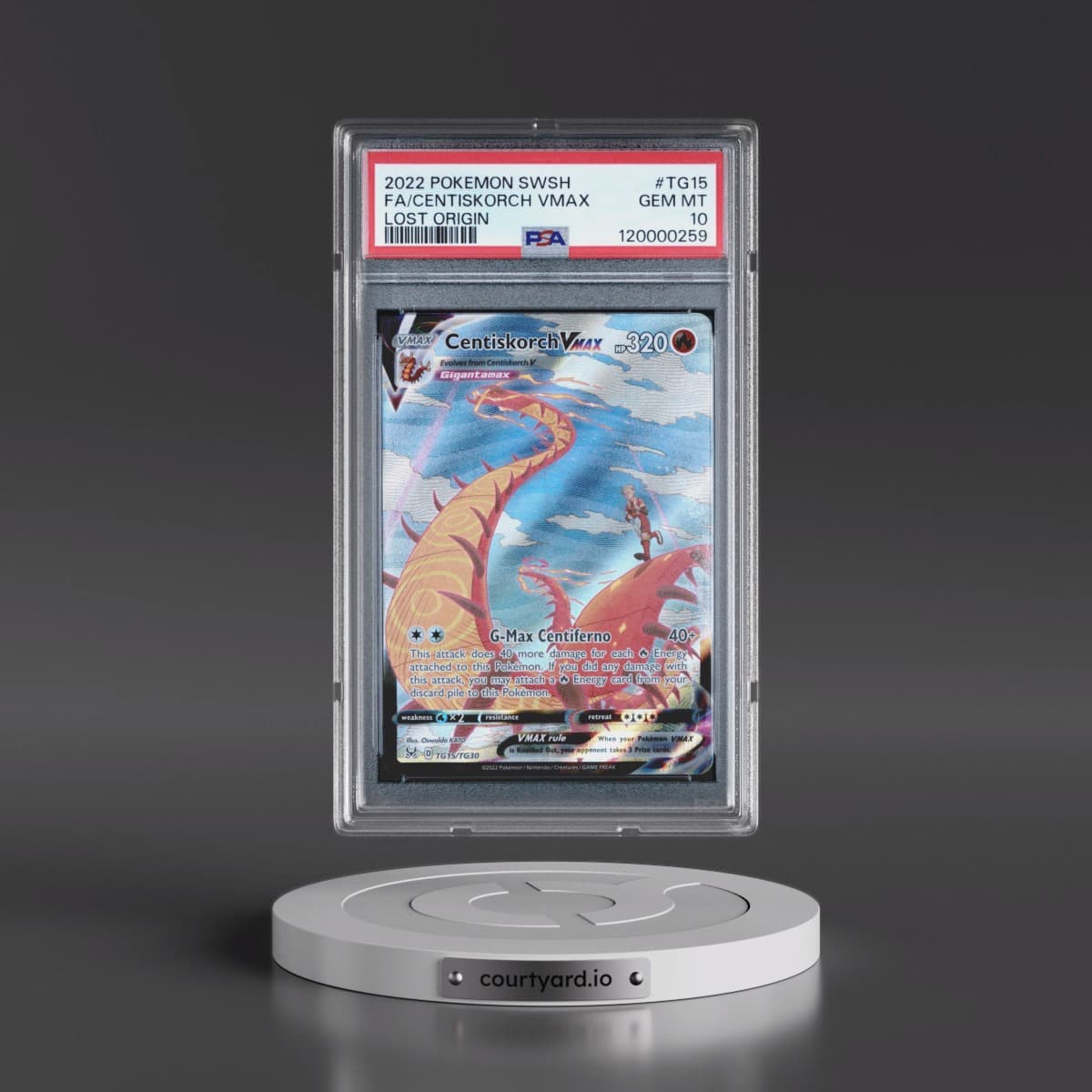 2022 Pokémon Sword & Shield Lost Origin #TG15 Centiskorch Vmax - Full Art (PSA 10 GEM MINT)