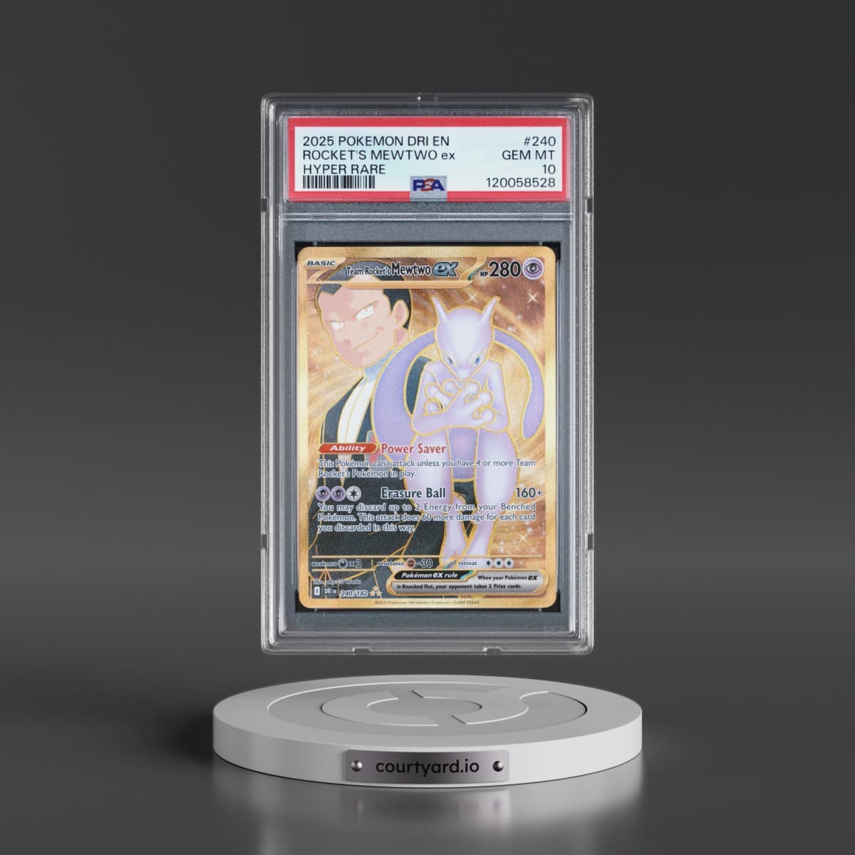 2025 Pokémon Dri EN-Destined Rivals #240 Team Rocket's Mewtwo EX - Holo Hyper Rare (PSA 10 GEM MINT)