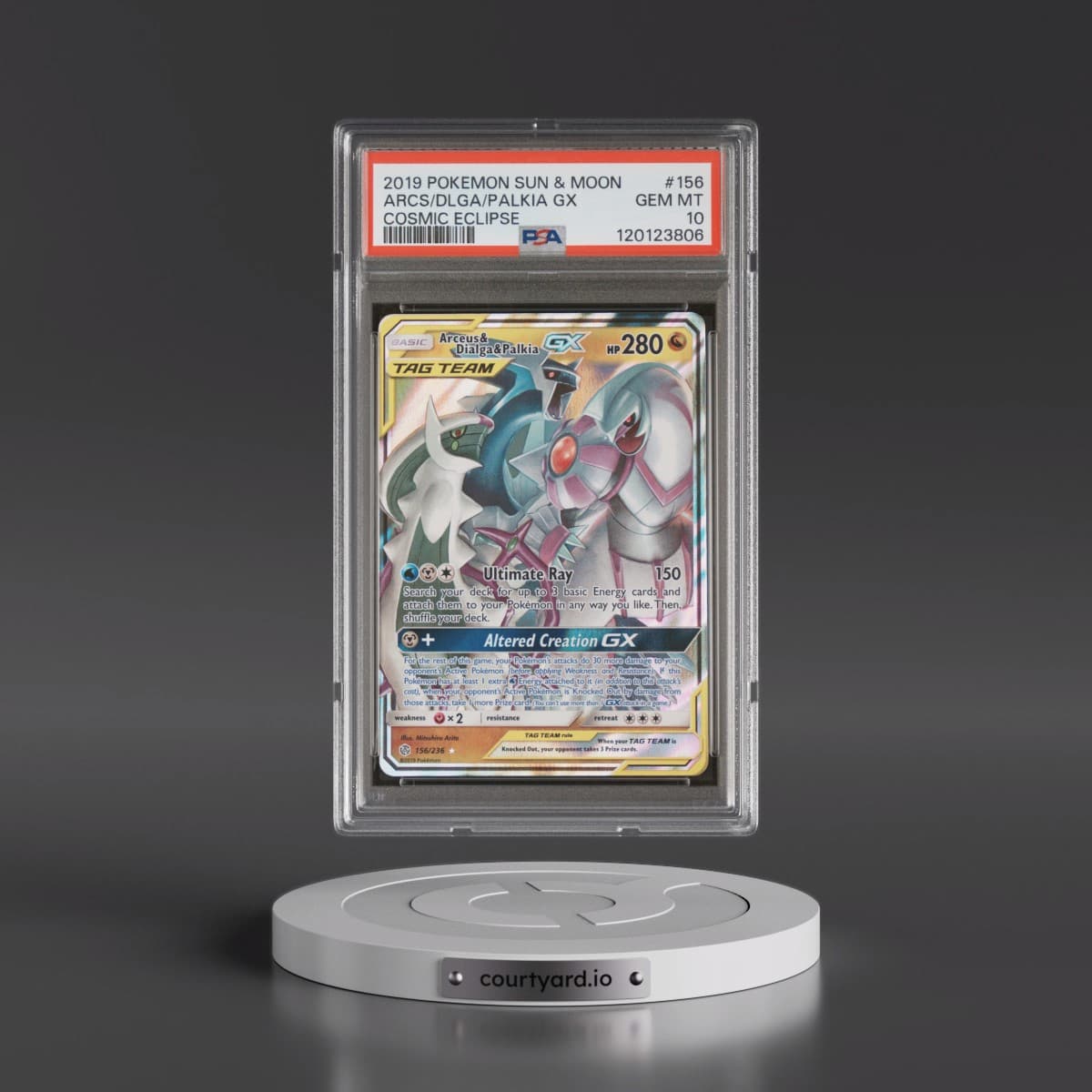 2019 Pokémon Sun & Moon Cosmic Eclipse #156 Arceus & Dialga & Palkia GX - Holo (PSA 10 GEM MINT)
