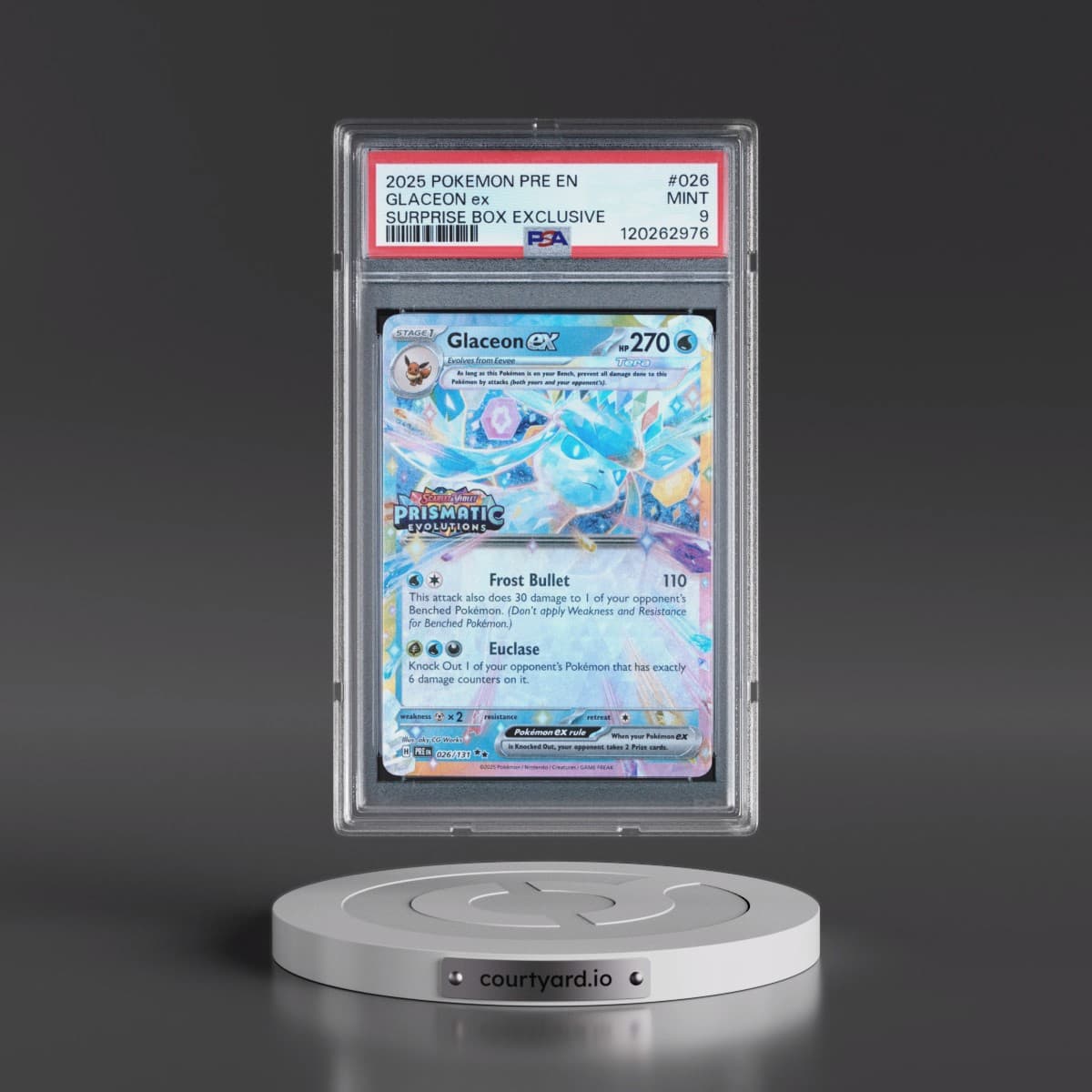 2025 Pokémon Pre EN-Prismatic Evolutions #026 Glaceon EX - Holo Surprise Box Exclusive (PSA 9 MINT)