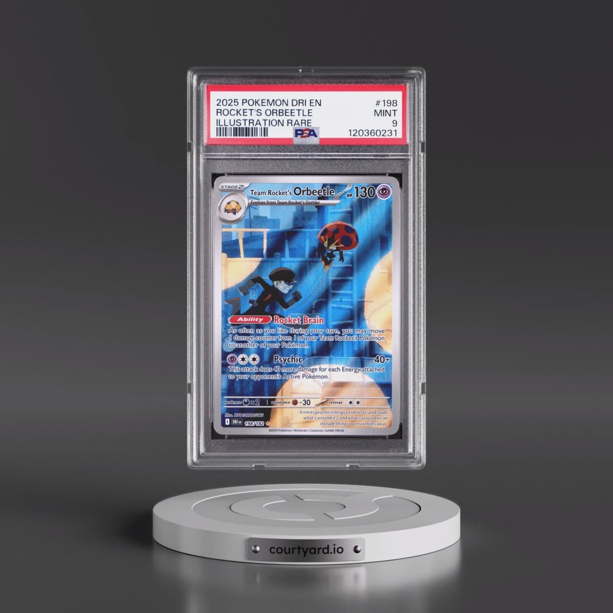 2025 Pokémon Dri EN-Destined Rivals #198 Team Rocket's Orbeetle - Illustration Rare (PSA 9 MINT)